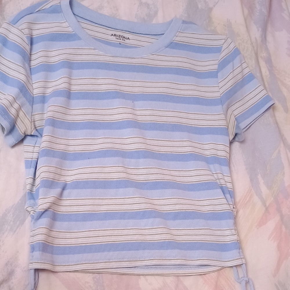 Arizona Jean Company Kids Light Blue and White Striped Tee